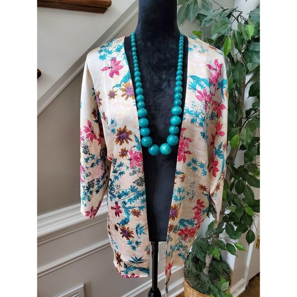 Beautifully Couture Women Floral Polyester Long Sleeve Open Front Kimono Small - Picture 2 of 13